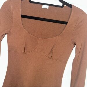 Aritiza wilfred Brown Midi Sheath Dress Square Neck